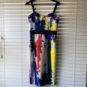Milly Abstract Paint Yellow Blue Scuba Dress 6